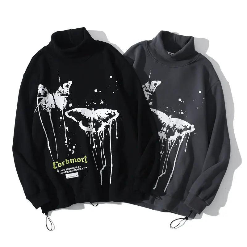 Black high collar hip hop fashion sweater, long-sleeve top with a stylish, urban look, from My Store.