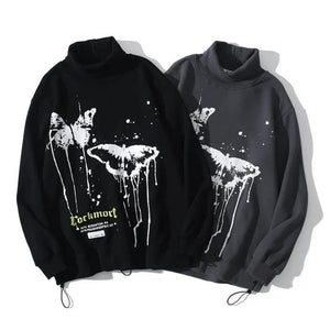 Black high collar hip hop fashion sweater, long-sleeve top with a stylish, urban look, from My Store.