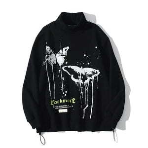 Black high collar hip hop fashion sweater from My Store, stylish top with a bold, modern design and comfortable fit.