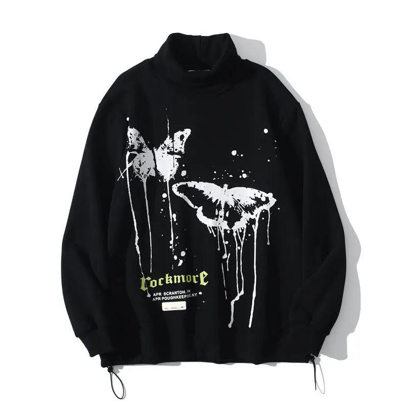 Black high collar hip hop fashion sweater from My Store, stylish top with a bold, modern design and comfortable fit.
