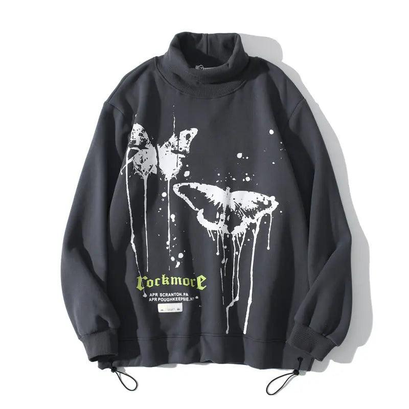 Black Hip Hop Fashion high collar sweater, stylish top from My Store featuring a modern, urban design and comfortable fit.