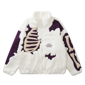 Lamb Wool Stitching Skeleton Embroidered Cotton - MRC STORETopMy StoreA winter coat with embroidered skeleton pattern on the back, primarily in white and purple colors, with side pockets.MRC STORECJPK196376905EVBlackL