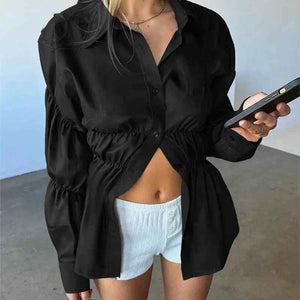 Pleated Button Top - MRC STORETopMy StorePleated Button TopMRC STORECJYD210288003CXBlackL