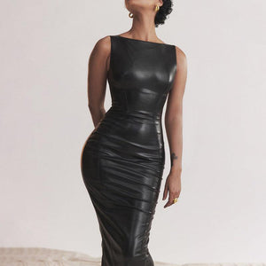 PU Leather Bodycon Midi Dress – Sleeveless - MRC STORETopMy StoreSleek PU Leather Bodycon Dress – Elegant Sleeveless Midi Dress for a Bold Look - MRC STOREMRC STORECJLY196300203CXBlackL