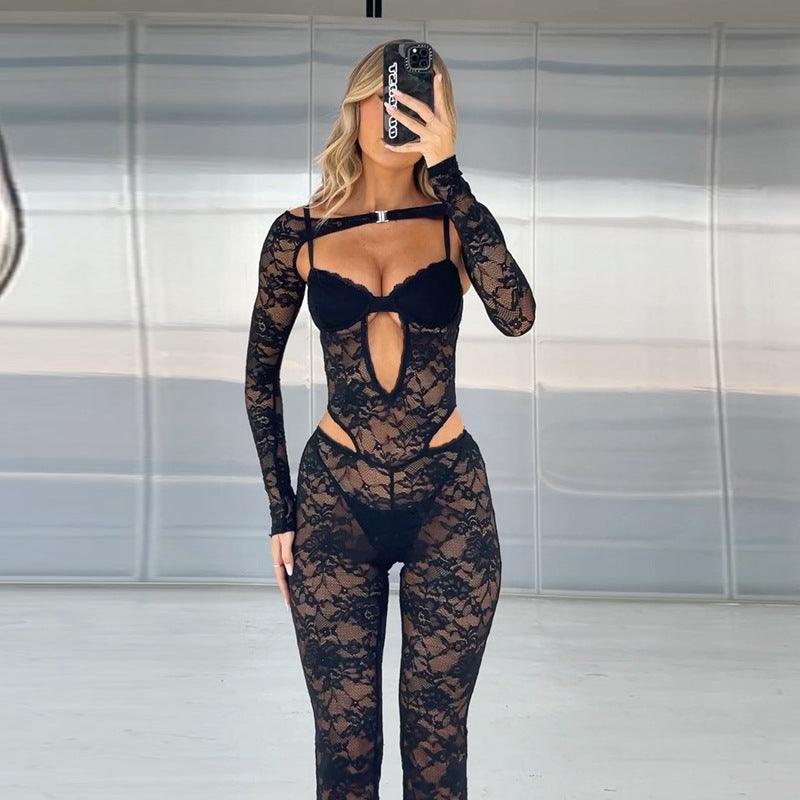 Slim - Fit Lace Long - Sleeved Jumpsuit Bold and Elegant in Black - MRC STORETopMy StoreSlim - Fit Lace Long - Sleeved Jumpsuit Bold and Elegant in Black - MRC STOREMRC STORECJLS216333903CXBlackL