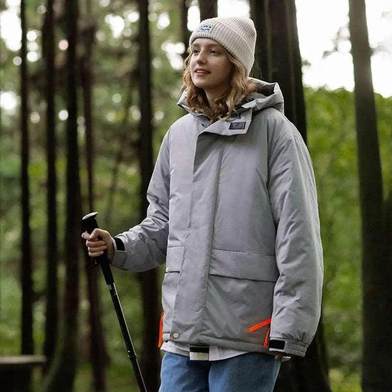 Street Windproof Hooded Cotton Jacket - MRC STORETopMy StoreA person wearing a khaki green hooded cotton jacket with a zipper, standing in a wooded area.MRC STORECJYR165417011KPBlackL
