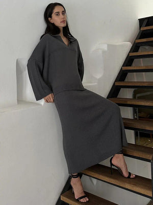 V - Neck Loose Sweater Set - MRC STORETopMy StoreV - Neck Loose Sweater Set - MRC STOREMRC STORECJMY212076109IRGrayL