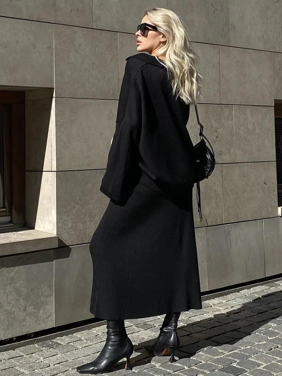 V - Neck Loose Sweater Set - MRC STORETopMy StoreV - Neck Loose Sweater Set - MRC STOREMRC STORECJMY212076121UFBlackL