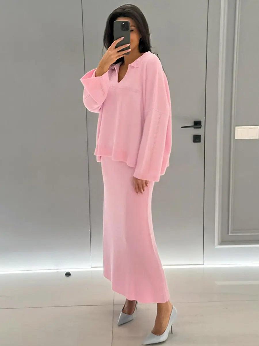 V - Neck Loose Sweater Set - MRC STORETopMy StoreV - Neck Loose Sweater Set - MRC STOREMRC STORECJMY212076106FUPinkL