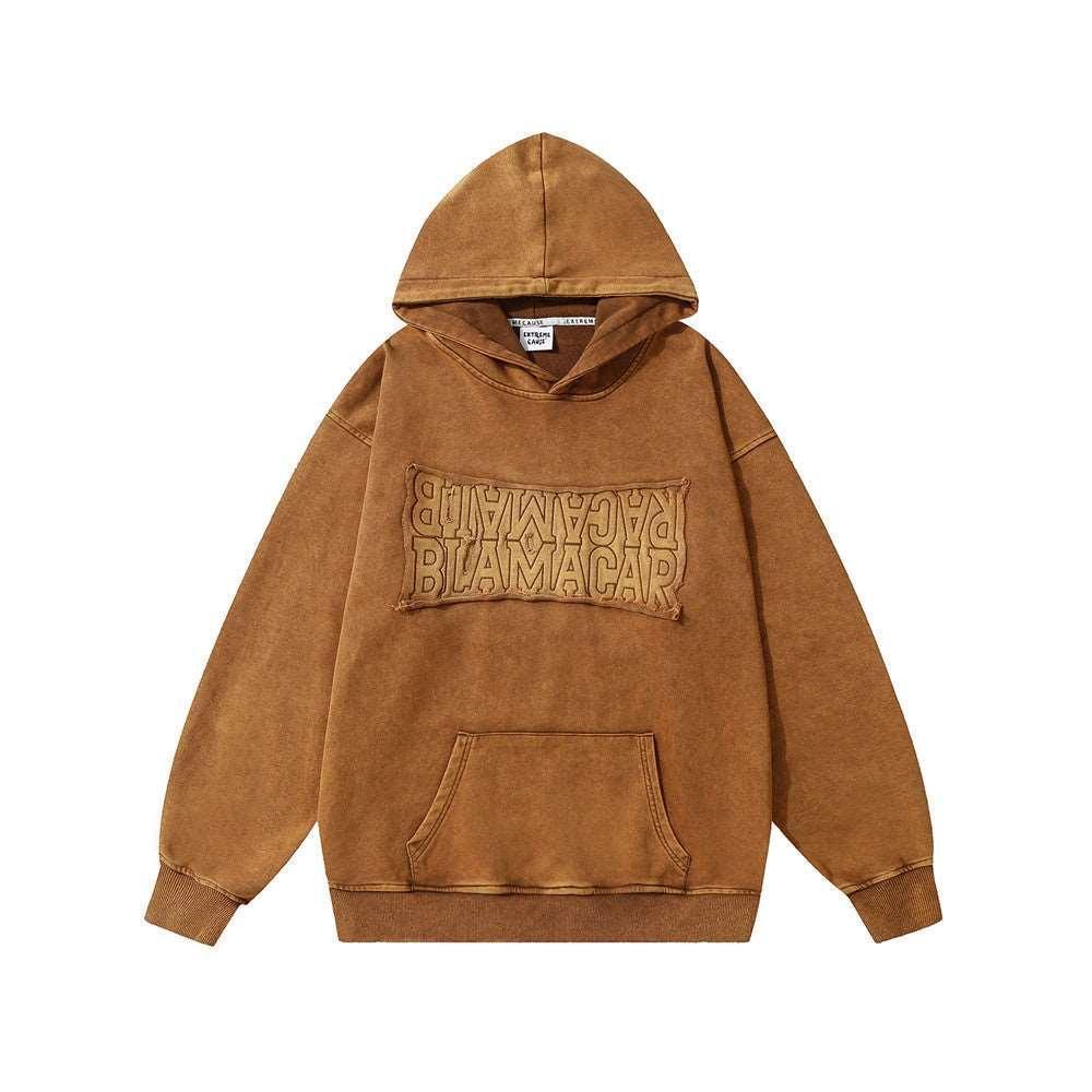Vintage Black Acid Wash Hoodie with Embroidered Logo Patch - MRC STORETopMy StoreVintage Black Acid Wash Hoodie with Embroidered Logo Patch - MRC STOREMRC STORECJWY209581603CXBrownL