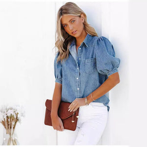 Casual Thin Denim Shirt with Princess Sleeves - MRC STORETopMy StoreCasual Thin Denim Shirt with Princess Sleeves - MRC STOREMRC STORECJYD211797003CXBlueL