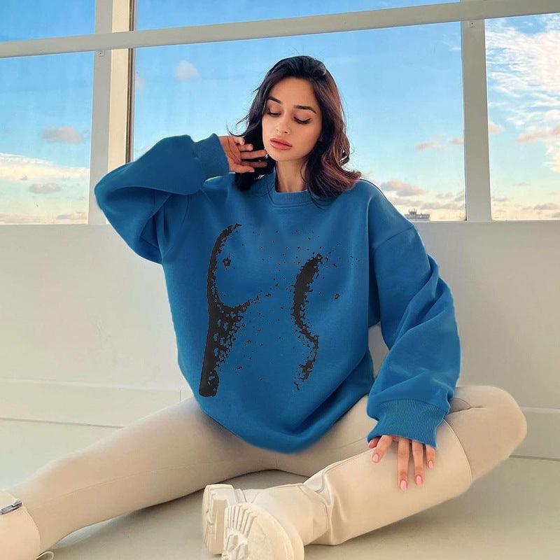 Simple Printed Loose Round sweater - MRC STORETopMy StoreSimple Printed Loose Round sweater - MRC STOREMRC STORECJWY211572503CXBlueL