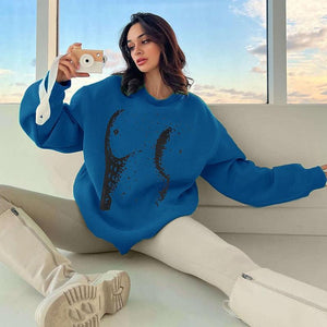 Simple Printed Loose Round sweater - MRC STORETopMy StoreSimple Printed Loose Round sweater - MRC STOREMRC STORECJWY211572503CXBlueL