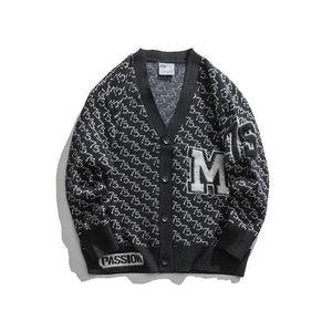 Jacquard Letter V - Neck Fashion Cardigan Sweater - MRC STORETopMy StoreJacquard Letter V - Neck Fashion Cardigan Sweater - MRC STOREMRC STORECJYH149541308HSDark Grey2XL