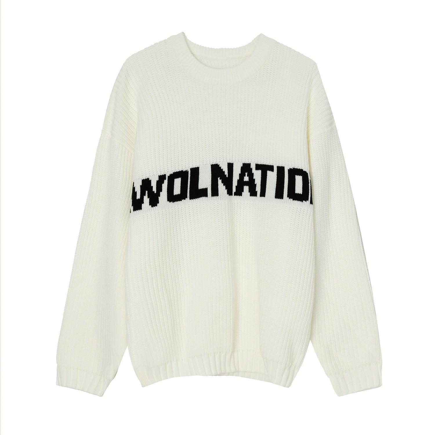 Solid Color Loose Knit Round Neck Letter Sweater - White, Khaki, Green - MRC STORETopMy StoreSolid Color Loose Knit Round Neck Letter Sweater - White, Khaki, Green - MRC STOREMRC STORECJNSWTWY04941-White-LWhiteL