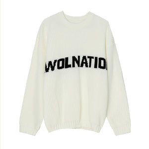 Solid Color Loose Knit Round Neck Letter Sweater - White, Khaki, Green - MRC STORETopMy StoreSolid Color Loose Knit Round Neck Letter Sweater - White, Khaki, Green - MRC STOREMRC STORECJNSWTWY04941-White-LWhiteL