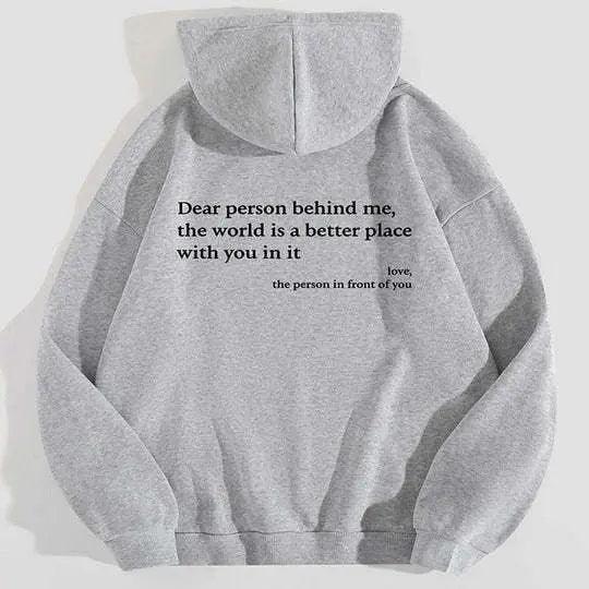 Model wearing a large gray casual hoodie with bold letter print from My Store, featuring a relaxed fit and soft fabric.