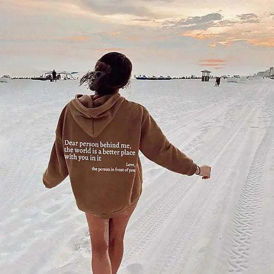 Model wearing a 2XL letter print casual hoodie from My Store, featuring a comfortable fit and stylish design.