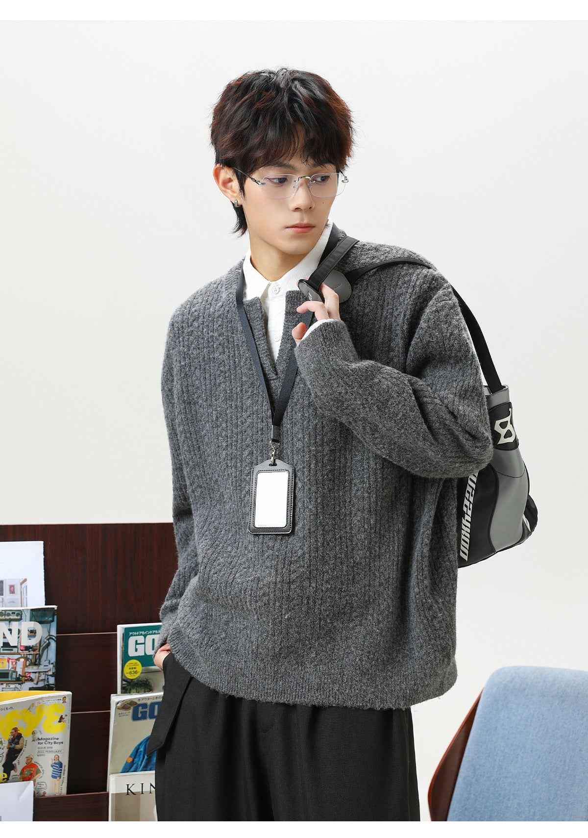 Retro loose heavyweight textured knit cardigan sweater by MRC STORE, featuring a cozy, chunky knit pattern and relaxed fit.
