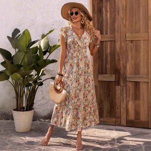 V-Neck Short Sleeve Fitted Dress