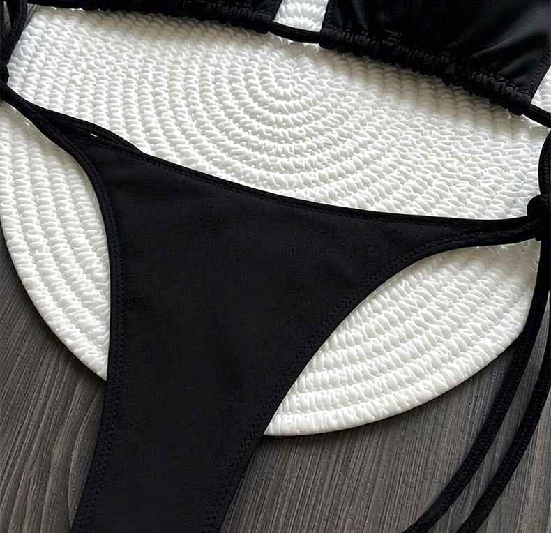 Push-Up Slimming Solid Black Bikini Set