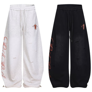 Distressed Embroidered Wide Leg Sweatpants  Loose Casual Sporty Long Pants eprolo 