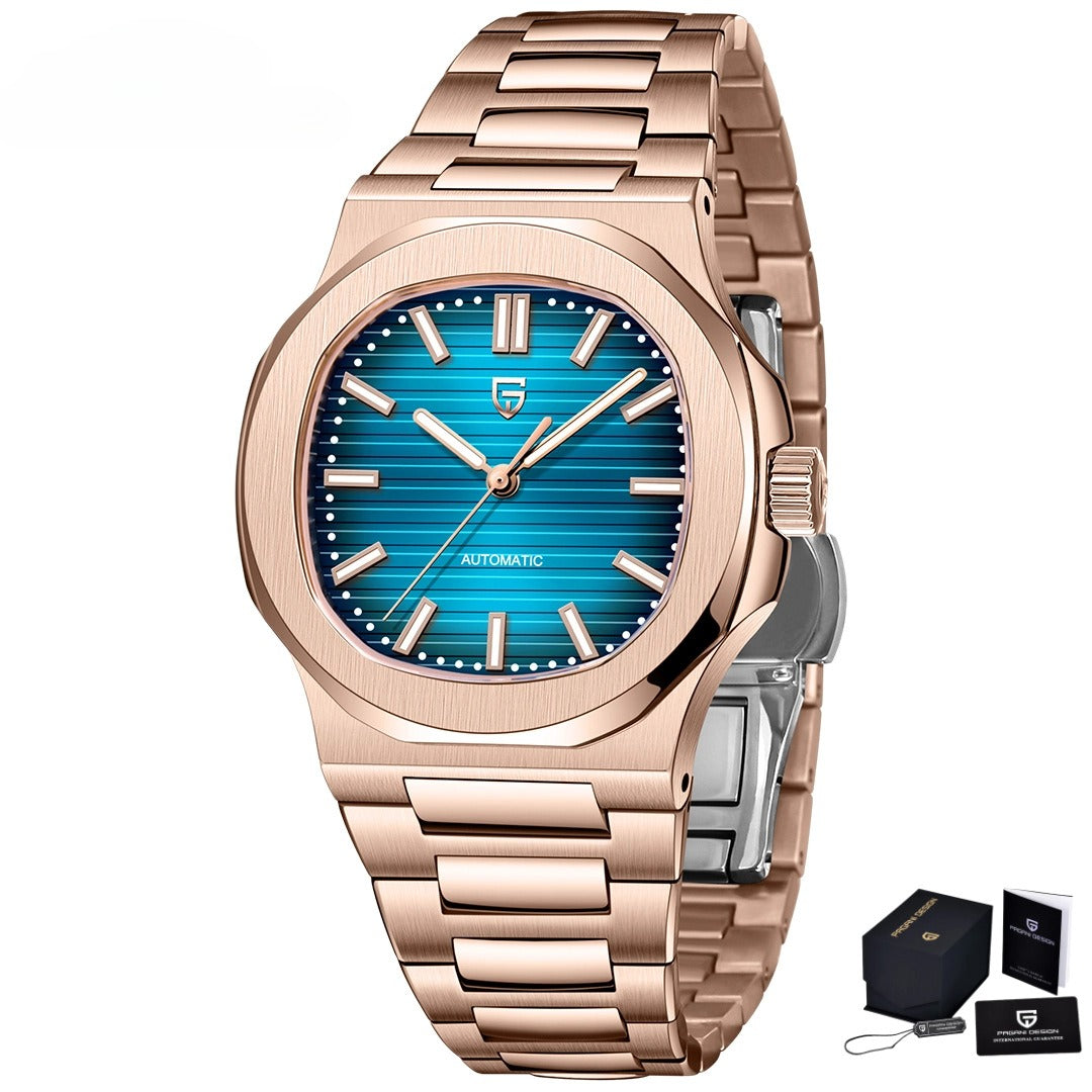 Men's Stainless Steel Automatic Mechanical Waterproof Barrel-shaped Wristwatch Michan Direct 