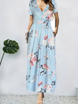Elegant V-Neck Short Sleeve Wrap Dress with Pockets eprolo 