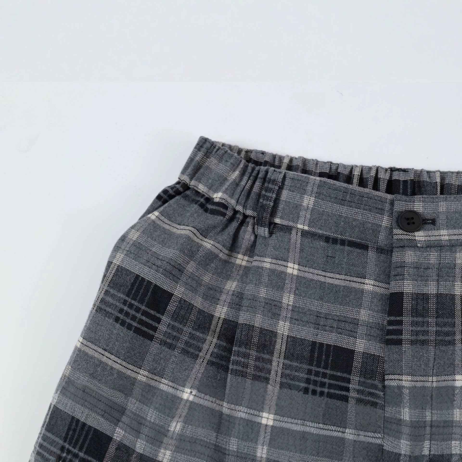 Lightweight Gray Checkered Wide-Leg Pants