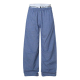 Lightweight Blue Checkered Wide-Leg Pants