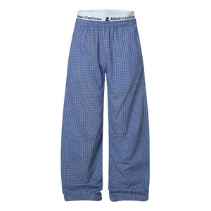 Lightweight Blue Checkered Wide-Leg Pants