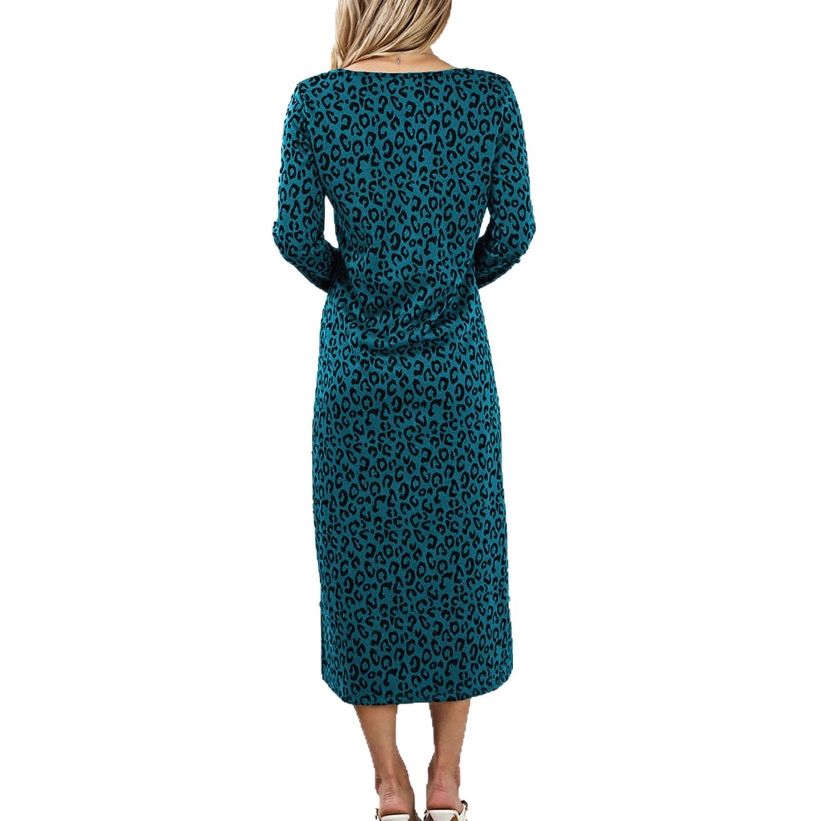 Fashion Women's Vintage Leopard Print Dress Round Neck Long Sleeve Casual Midi Dress eprolo 