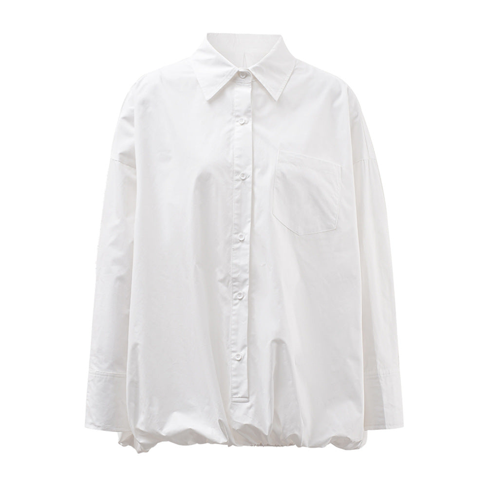 Japanese minimalist commuting collar silhouette white shirt with loose and niche design, elastic irregular shirt eprolo 