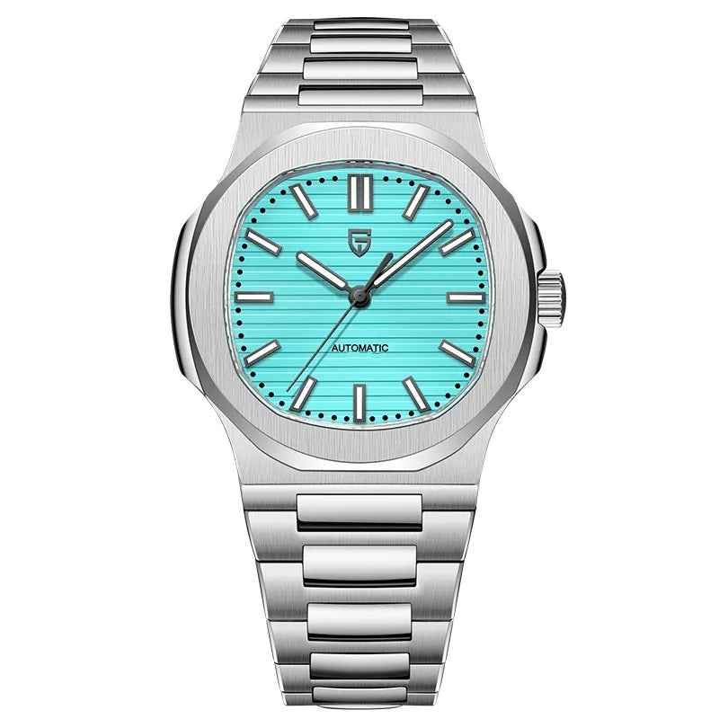 Men's Stainless Steel Automatic Mechanical Waterproof Barrel-shaped Wristwatch