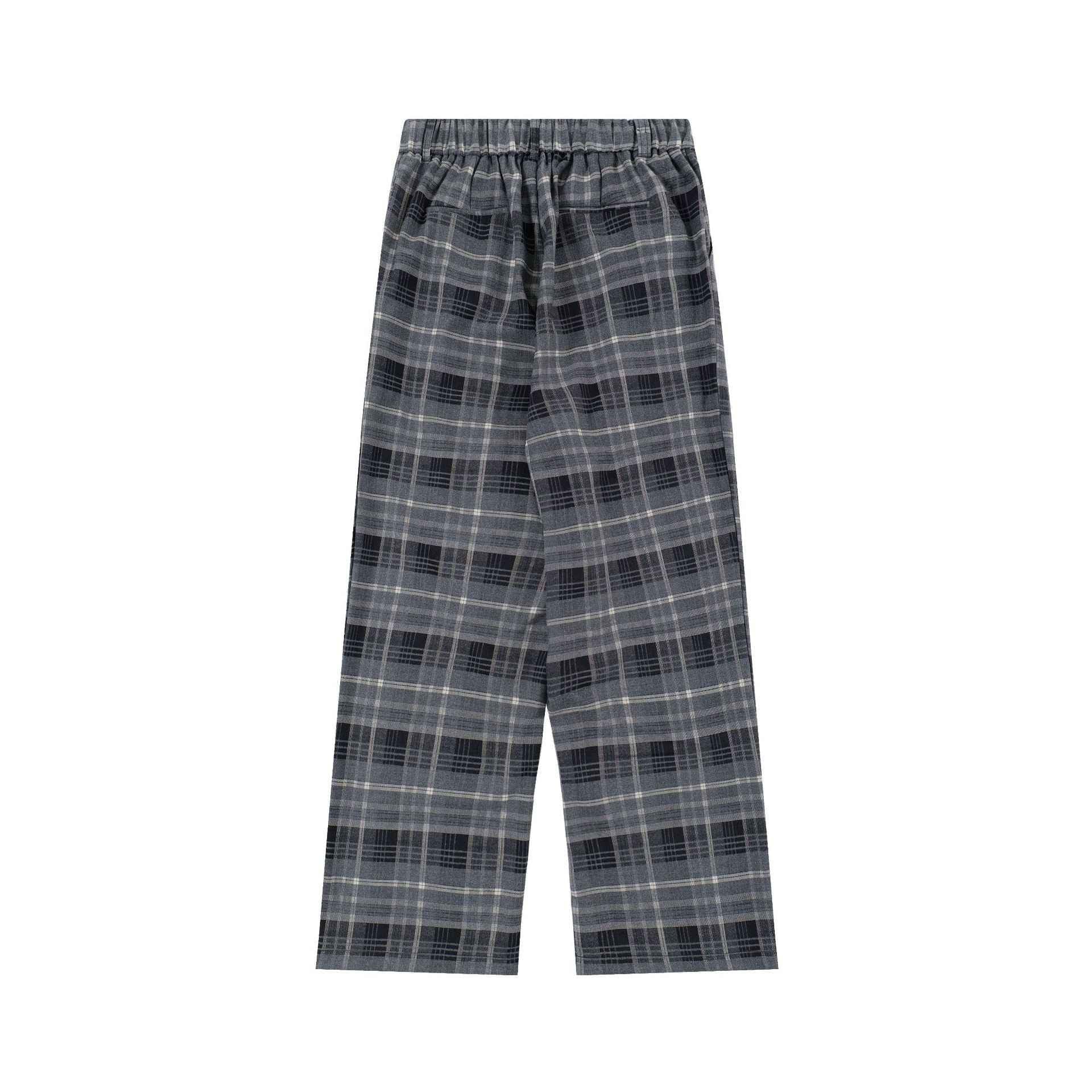 Lightweight Gray Checkered Wide-Leg Pants