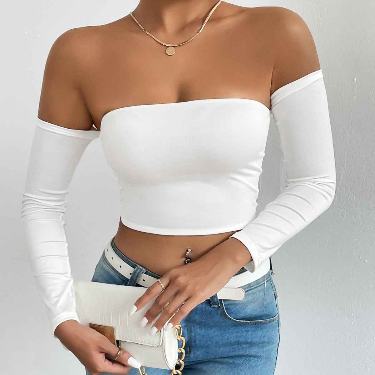 Strapless Slim Waist-Trimming Short Sleeve Top