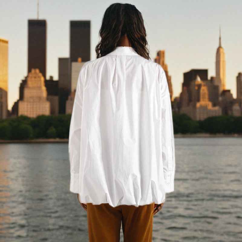 Japanese minimalist commuting collar silhouette white shirt