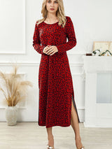 Fashion Women's Vintage Leopard Print Dress Round Neck Long Sleeve Casual Midi Dress eprolo 