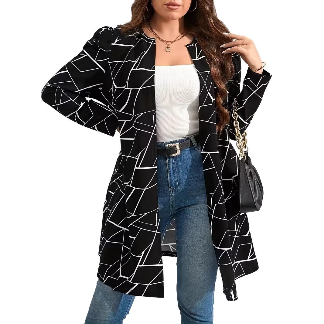 New cardigan for foreign trade plus size women's clothing printed fashionable loose plus size random printed jacket eprolo 