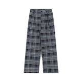 Lightweight Gray Checkered Wide-Leg Pants