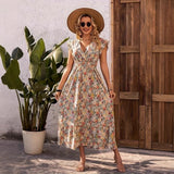 Clothing  Elegant Floral Print V-Neck Short Sleeve Fitted Dress eprolo 