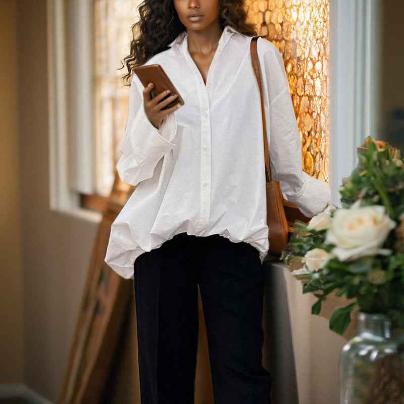 Japanese minimalist commuting collar silhouette white shirt
