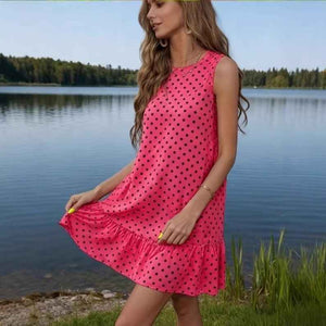 Fashionable Polka Dot Sleeveless Dress for SummerFlattering Fit for Pear ShapePlus Size Sweet Girl Dress