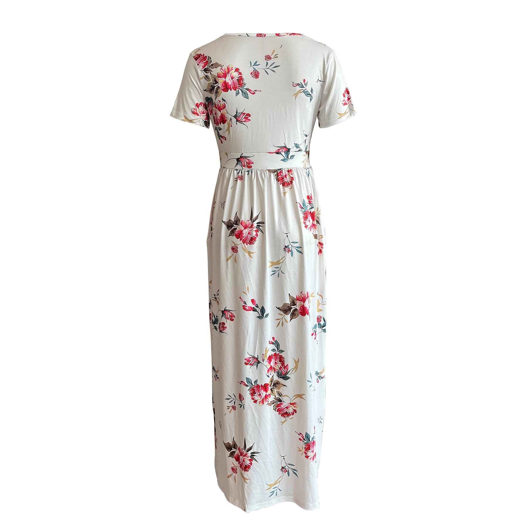 Elegant V-Neck Short Sleeve Wrap Dress with Pockets