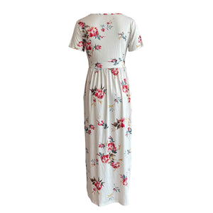 Elegant V-Neck Short Sleeve Wrap Dress with Pockets