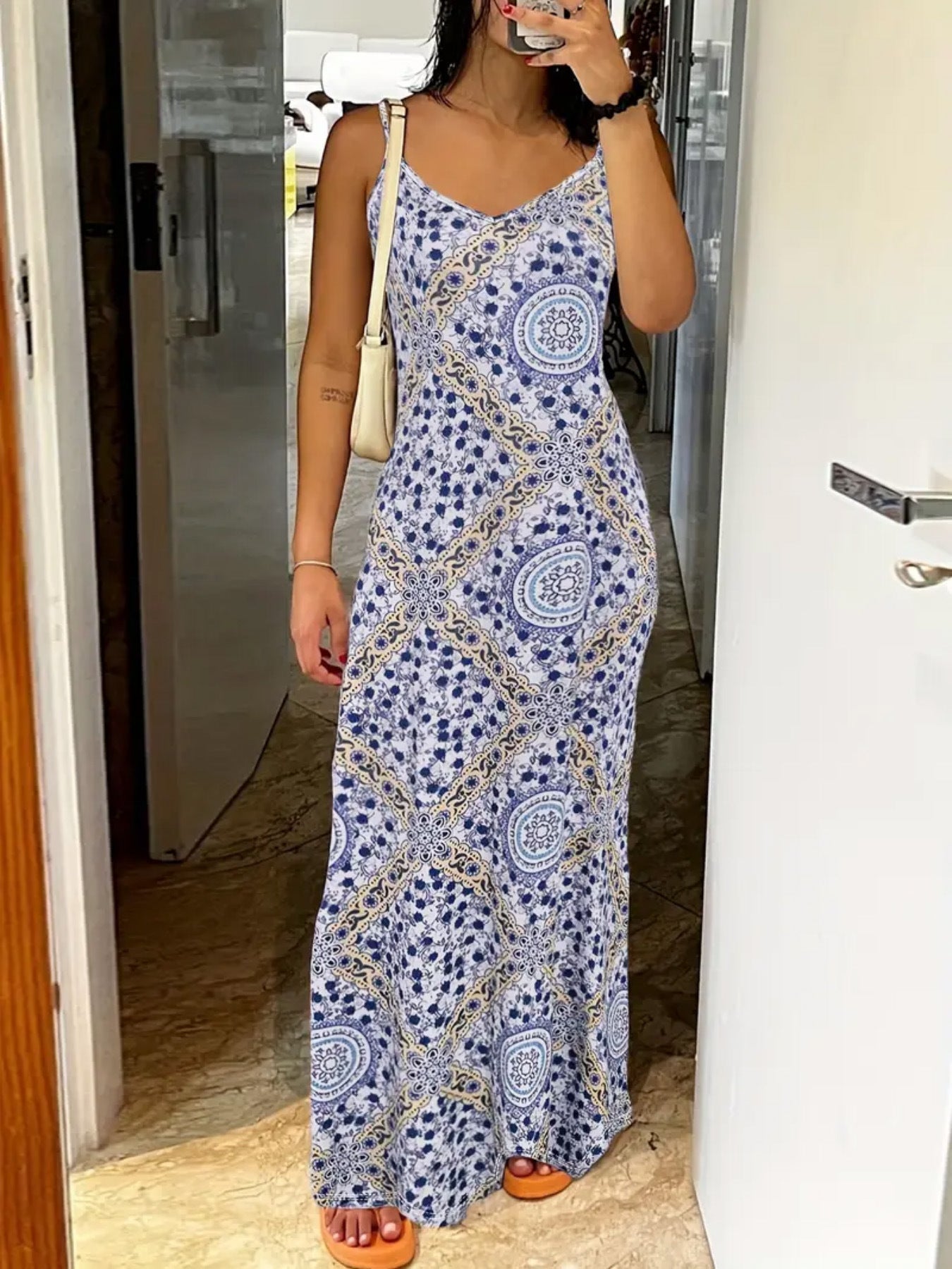 Printed Strapless Backless Maxi Dress eprolo 
