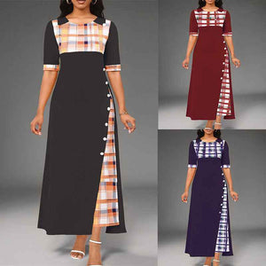 New Style Dress Round Neck Color Block Mid Sleeve Irregular Long Dress