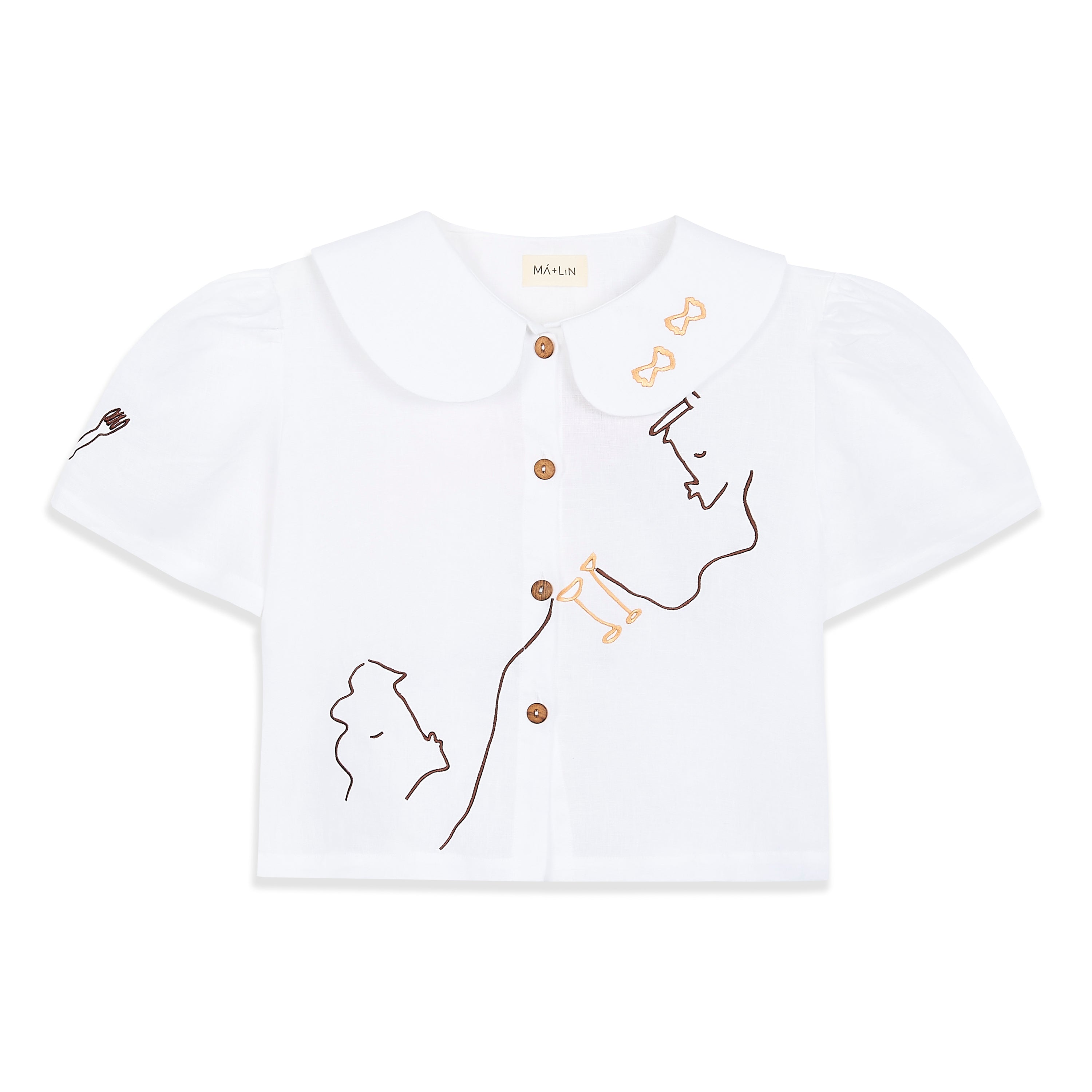 Eat Together Embroidered Frances Linen Blouse - White  x Sshepaints - Made to Order Má + Lin_online 