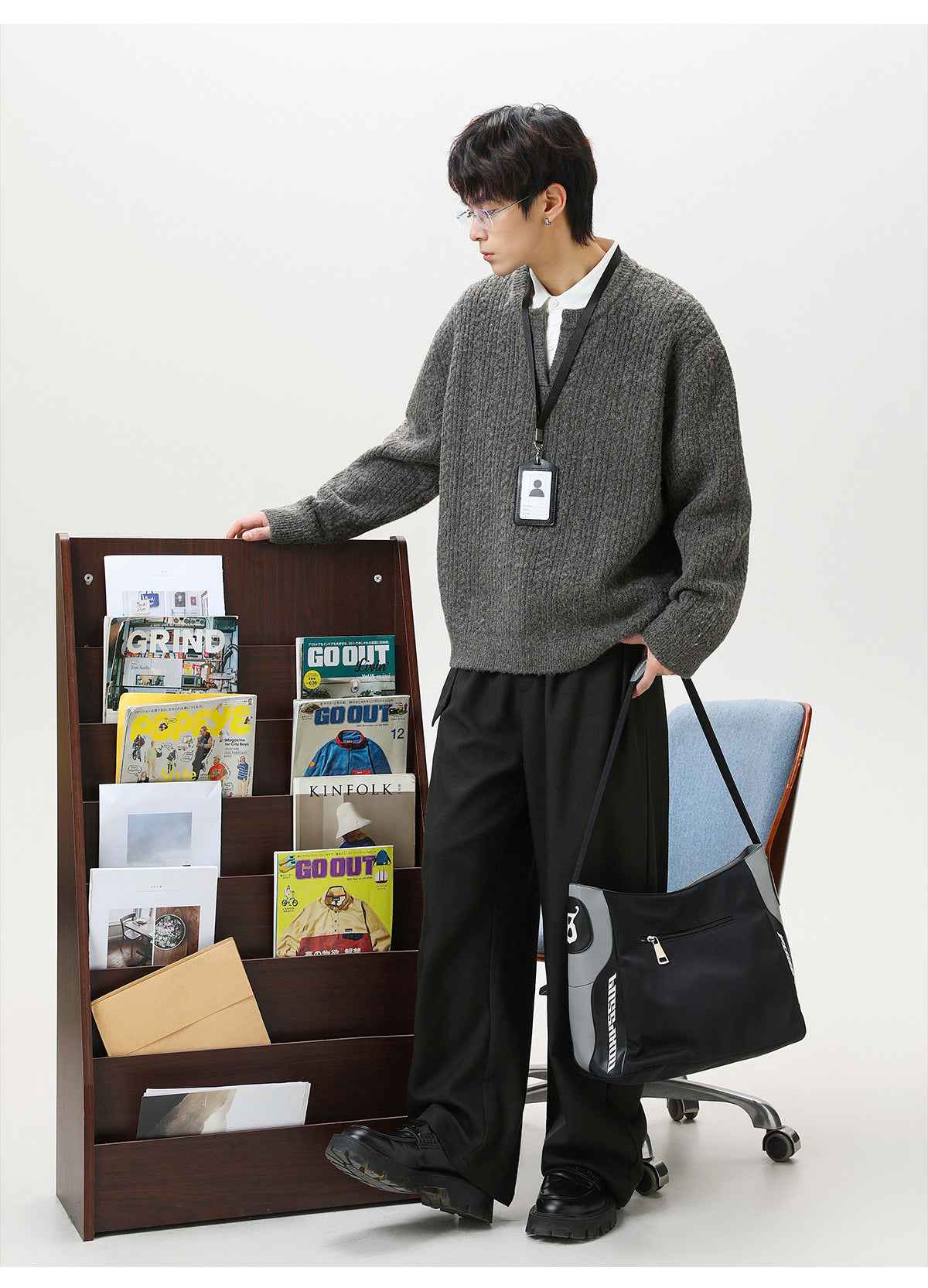 Retro loose heavyweight textured knit cardigan sweater by MRC STORE, showing the cozy, chunky knit fabric and relaxed fit.