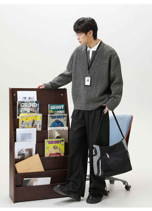 Retro loose heavyweight textured knit cardigan sweater by MRC STORE, showing the cozy, chunky knit fabric and relaxed fit.